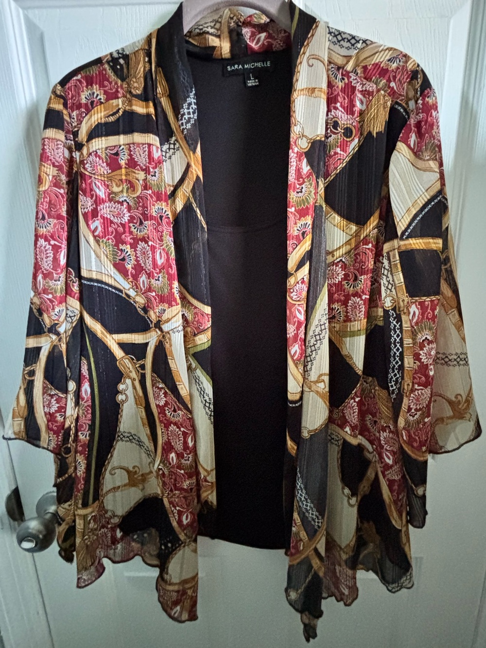 😍Sara Michelle Black Top with Open-Front Kimono Size Large